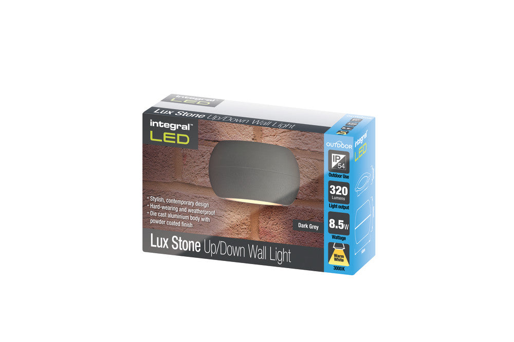 OUTDOOR DECORATIVE WALL LIGHT LUXSTONE IP54 320LM 8.5W 3000K UP/DOWN LIGHT DARK GREY