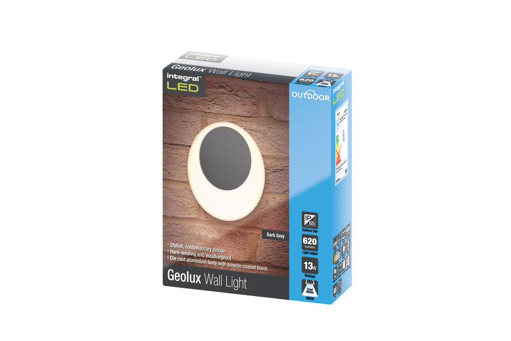 OUTDOOR DECORATIVE WALL LIGHT GEOLUX IP65 620LM 13W 4000K OMNI DIRECTIONAL DARK GREY
