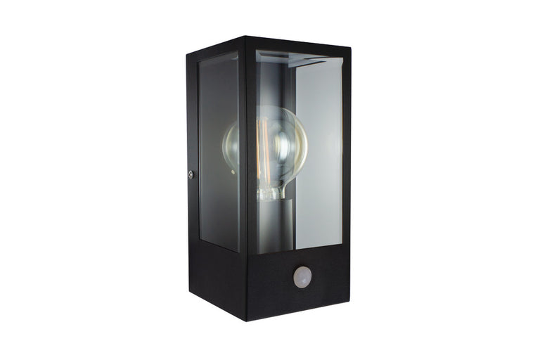 OUTDOOR DECORATIVE WALL LIGHT CONTEMPORARY LANTERN SENSOR IP44 1x E27 BLACK (Bulb not included)
