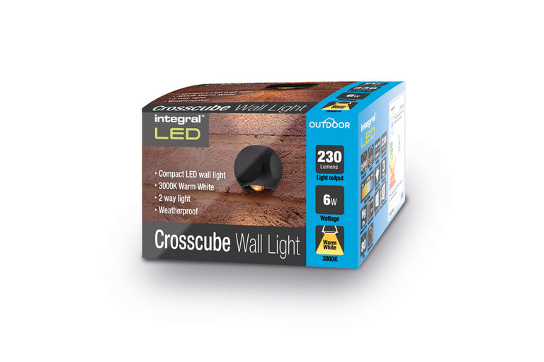OUTDOOR DECORATIVE WALL LIGHT CROSSCUBE 230LM 4.3W 3000K 2 WAY LIGHT DARK GREY