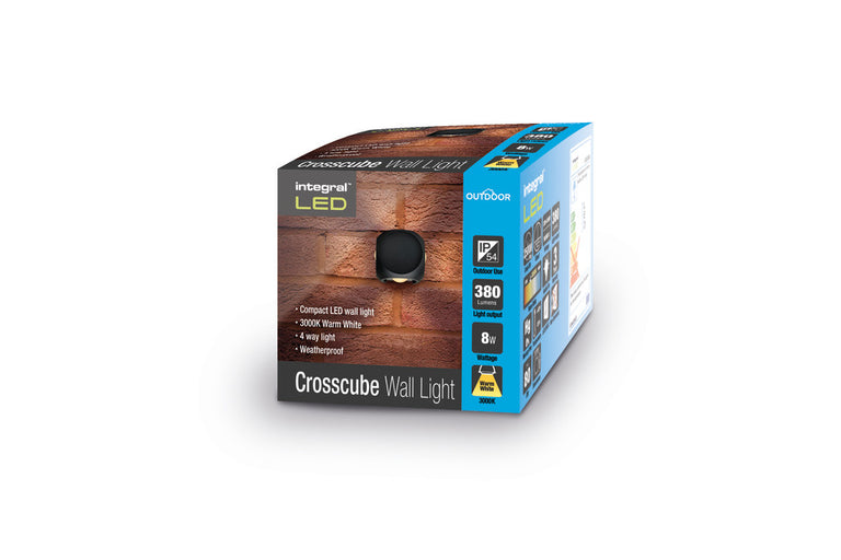 OUTDOOR DECORATIVE WALL LIGHT CROSSCUBE 360LM 8W 3000K 4 WAY LIGHT DARK GREY