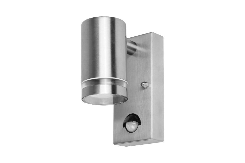 OUTDOOR STAINLESS STEEL DOWN WALL LIGHT PIR IP54 1xGU10 STEEL
