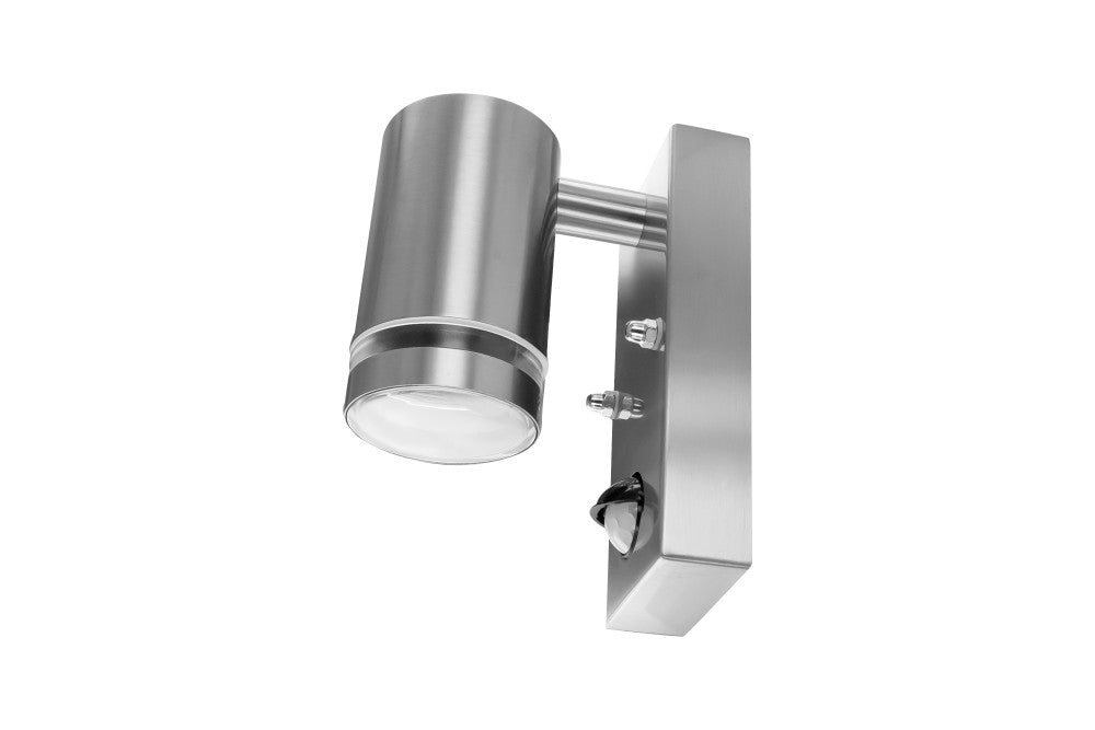 OUTDOOR STAINLESS STEEL DOWN WALL LIGHT PIR IP54 1xGU10 STEEL