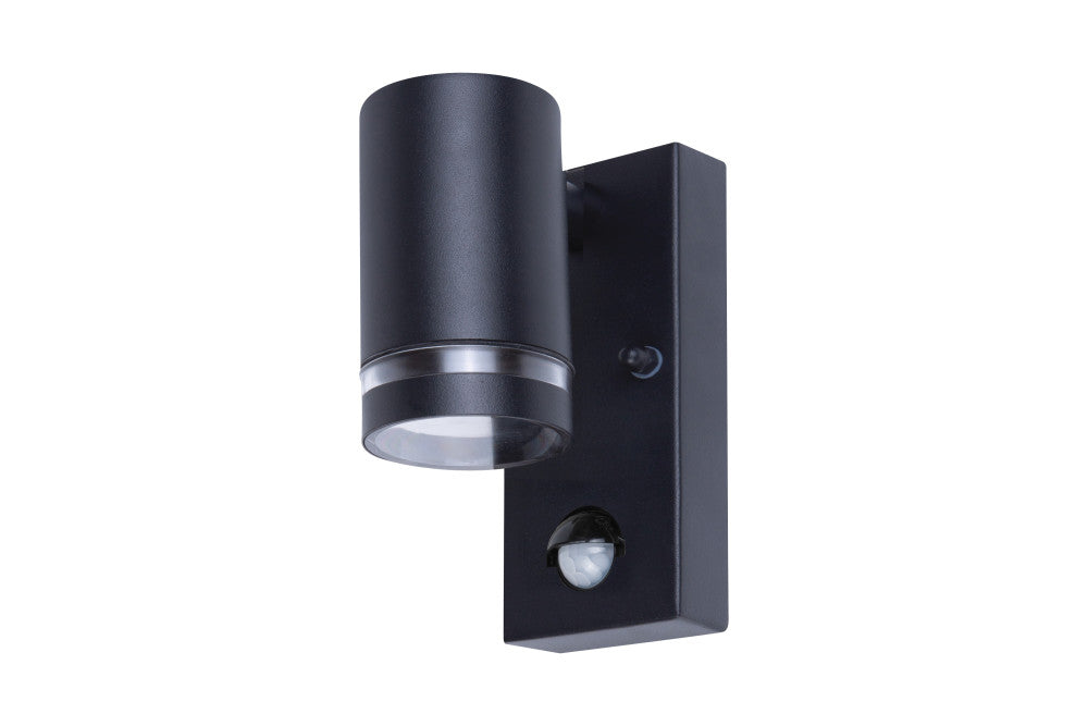 OUTDOOR STAINLESS STEEL DOWN WALL LIGHT PIR IP54 1xGU10 BLACK