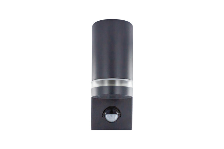 OUTDOOR STAINLESS STEEL DOWN WALL LIGHT PIR IP54 1xGU10 BLACK