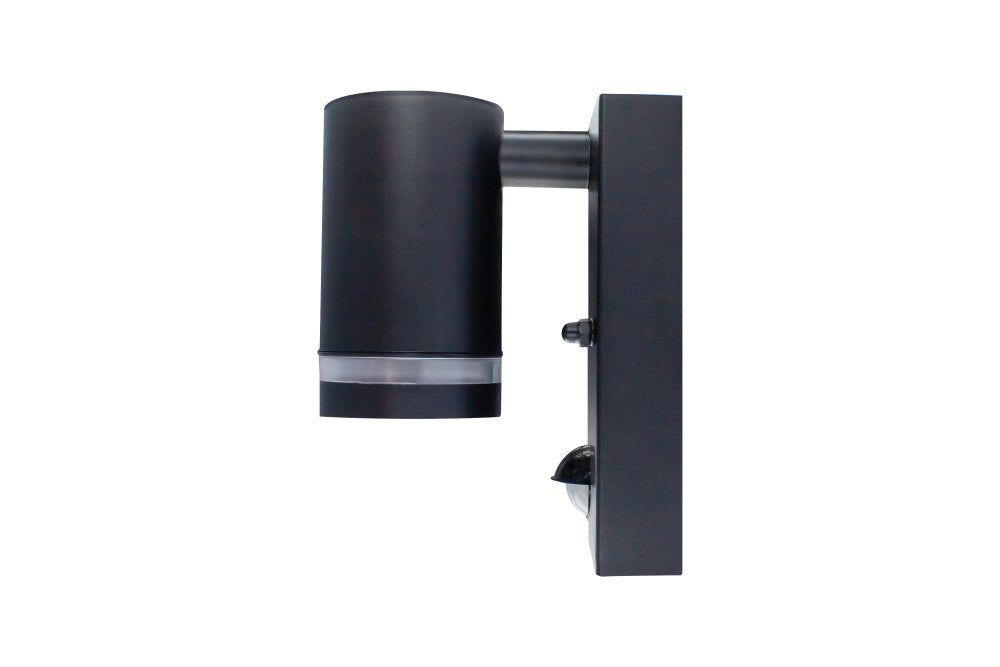 OUTDOOR STAINLESS STEEL DOWN WALL LIGHT PIR IP54 1xGU10 BLACK