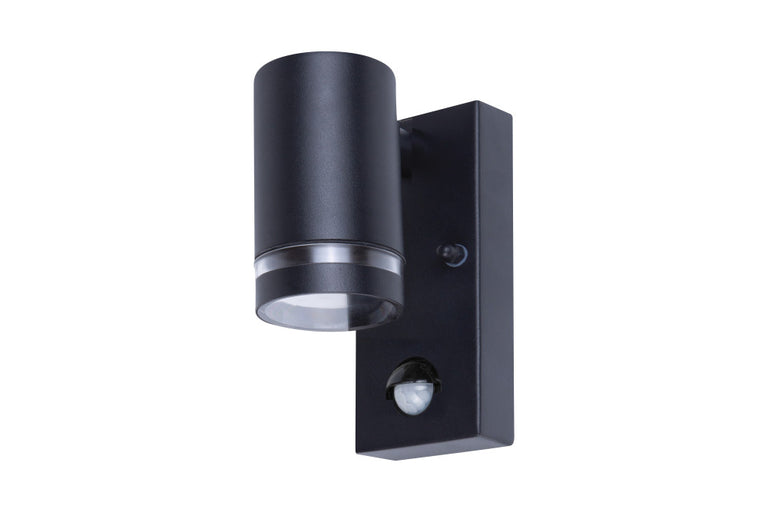 OUTDOOR STAINLESS STEEL DOWN WALL LIGHT PIR IP54 1xGU10 BLACK