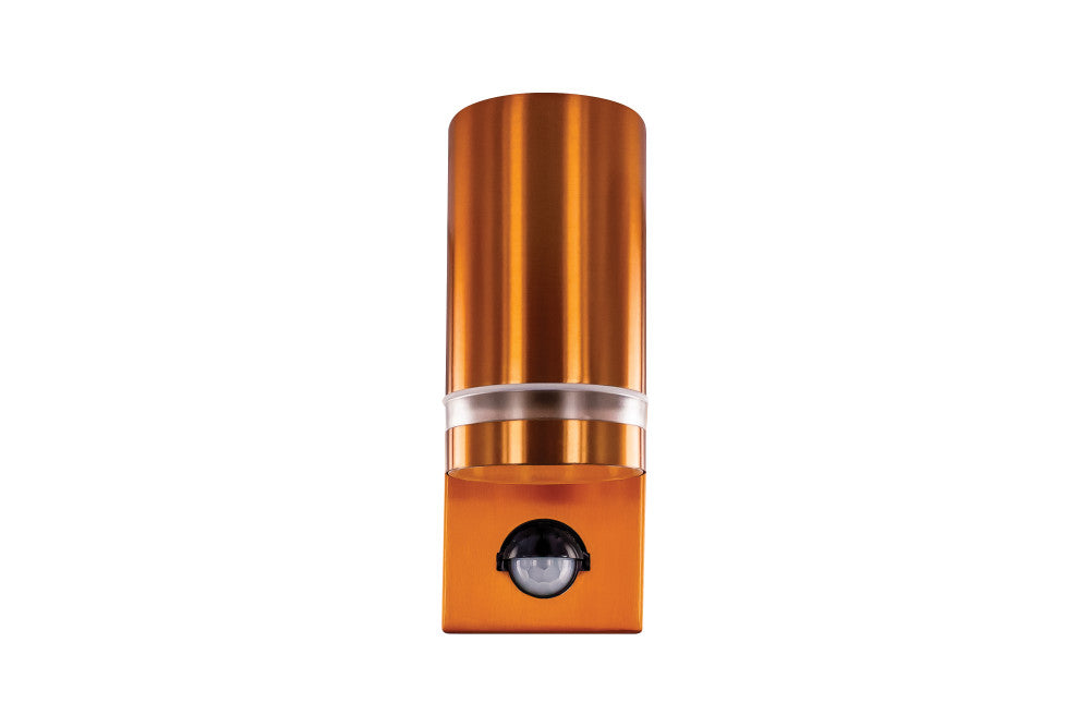OUTDOOR STAINLESS STEEL DOWN WALL LIGHT PIR IP54 1xGU10 COPPER
