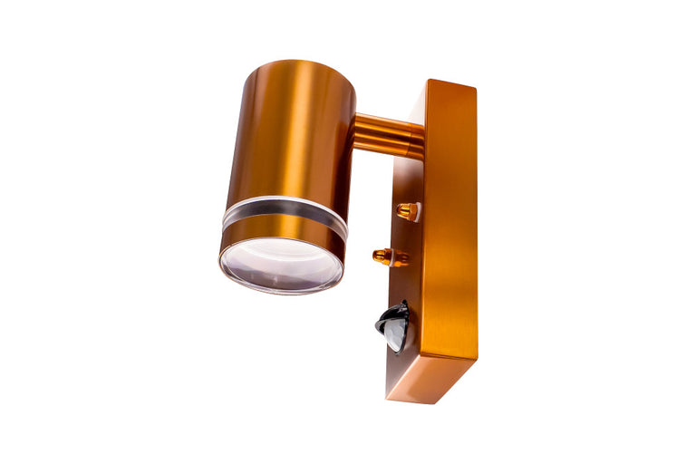 OUTDOOR STAINLESS STEEL DOWN WALL LIGHT PIR IP54 1xGU10 COPPER