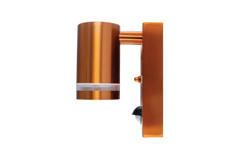 OUTDOOR STAINLESS STEEL DOWN WALL LIGHT PIR IP54 1xGU10 COPPER