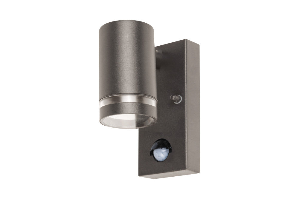 OUTDOOR STAINLESS STEEL DOWN WALL LIGHT PIR IP54 1xGU10 ANTHRACITE GREY