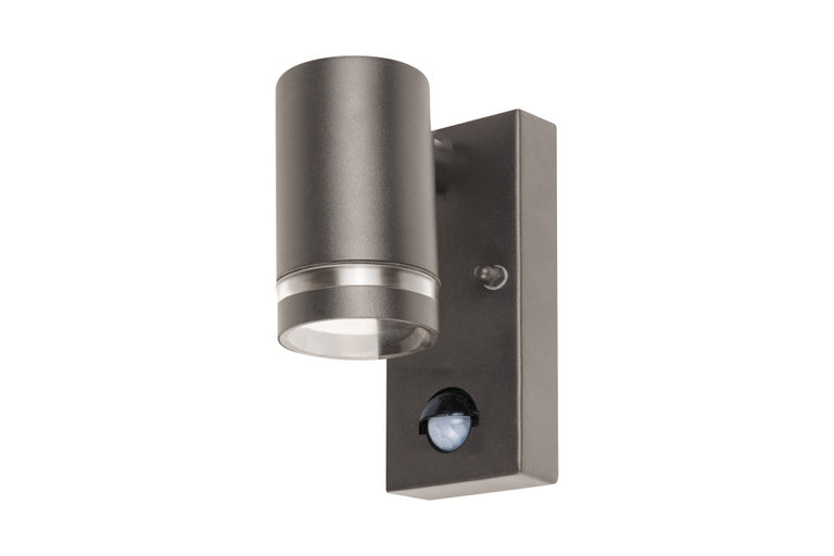 OUTDOOR STAINLESS STEEL DOWN WALL LIGHT PIR IP54 1xGU10 ANTHRACITE GREY