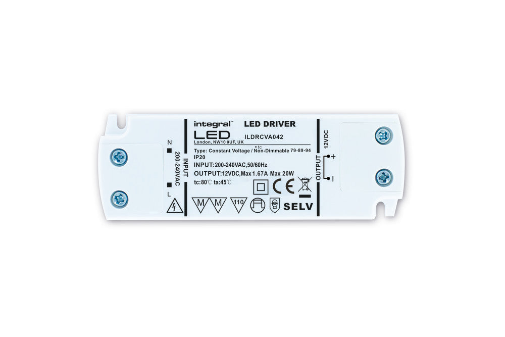 CONSTANT VOLTAGE DRIVER 20W 12VDC IP20 NON-DIMM 200-240V INPUT