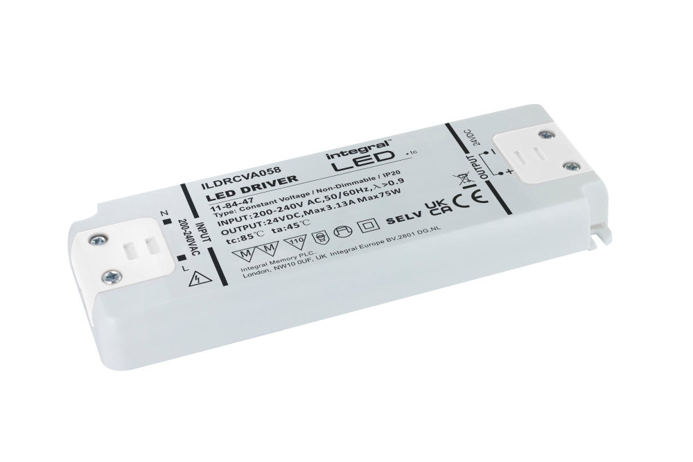 CONSTANT VOLTAGE DRIVER 75W 24VDC IP20 NON-DIMM 200-240V INPUT INTEGRAL