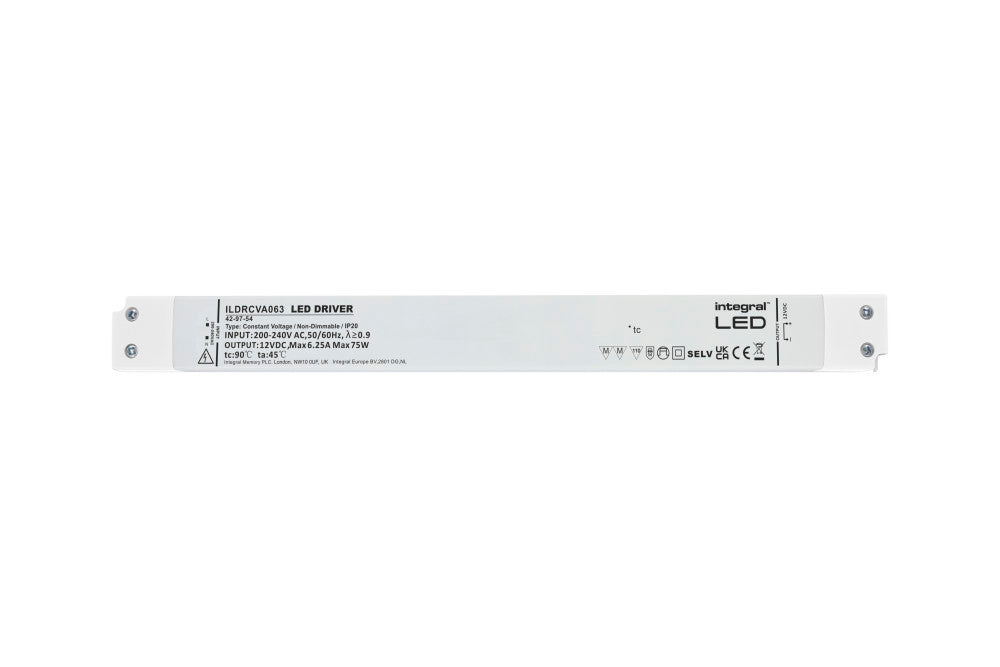 CONSTANT VOLTAGE LONG & SLIM DRIVER 75W 12VDC IP20 NON-DIMM 200-240V INPUT