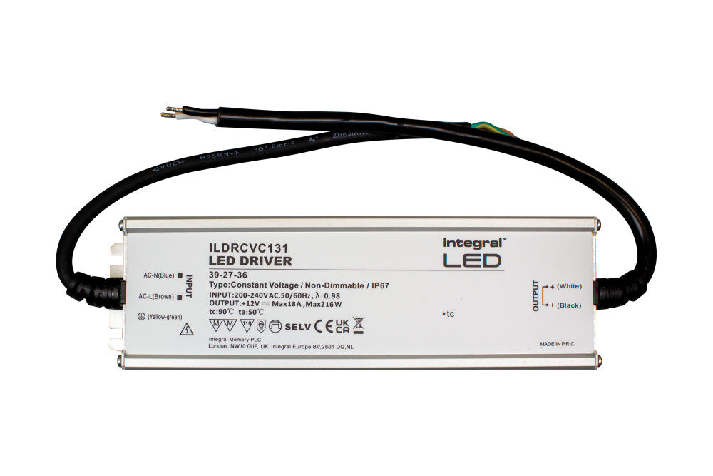 CONSTANT VOLTAGE DRIVER 216W 12VDC IP67 NON-DIMM 200-240V INPUT