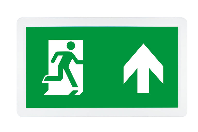 SLIMLINE 2 EMERGENCY EXIT BOX 24M VIEWING 3.3W 3HR MAINTAINED OR NON-MAINTAINED MANUAL TEST CW UP ARROW 50 LUMENS