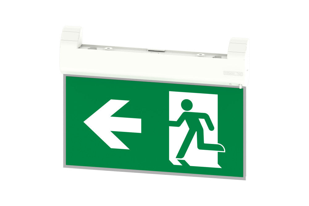 EMERGENCY EXIT MULTIFIT SIGN 1W 50LM 3HR MAINTAINED OR NON MAINTAINED 25M VIEWING INCLUDING UP DOWN LEFT RIGHT LEGENDS MANUAL TEST