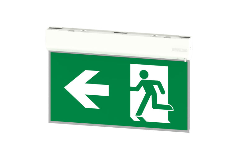 EMERGENCY EXIT MULTIFIT SIGN 1W 50LM 3HR MAINTAINED OR NON MAINTAINED 25M VIEWING INCLUDING UP DOWN LEFT RIGHT LEGENDS SELF TEST