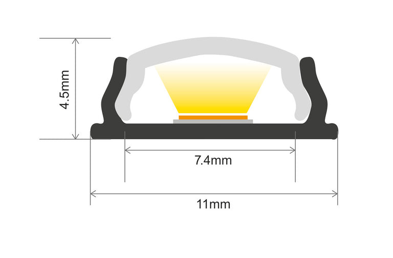 PROFILE ALUMINIUM BENDABLE SURFACE MOUNT 2M FROSTED DIFFUSER 11 X 4.5MM INCLUDE 2 ENDCAPS AND 4 MOUNTING BRACKETS