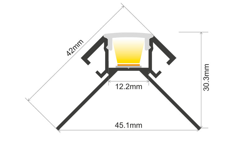 PROFILE ALUMINIUM CORNER SURFACE MOUNT 2M FROSTED DIFFUSER INCLUDE 2 ENDCAPS