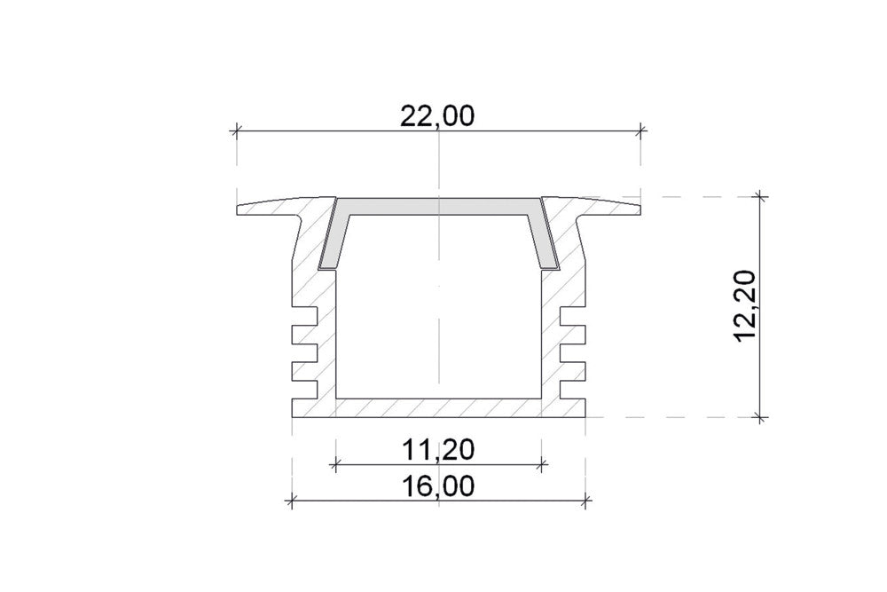 PROFILE ALUMINIUM RECESSED 2M FROSTED SLIDE IN DIFFUSER 22 X 12.2MM End cap and mounting bracket are sold separately