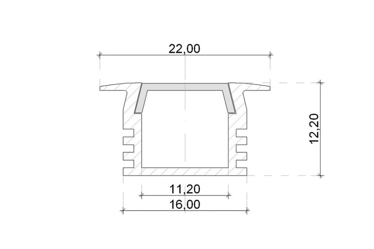PROFILE ALUMINIUM RECESSED 2M FROSTED SLIDE IN DIFFUSER 22 X 12.2MM End cap and mounting bracket are sold separately