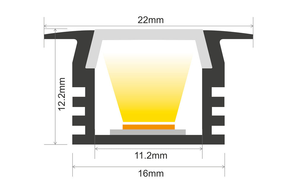 PROFILE ALUMINIUM RECESSED 2M FROSTED SLIDE IN DIFFUSER 22 X 12.2MM End cap and mounting bracket are sold separately