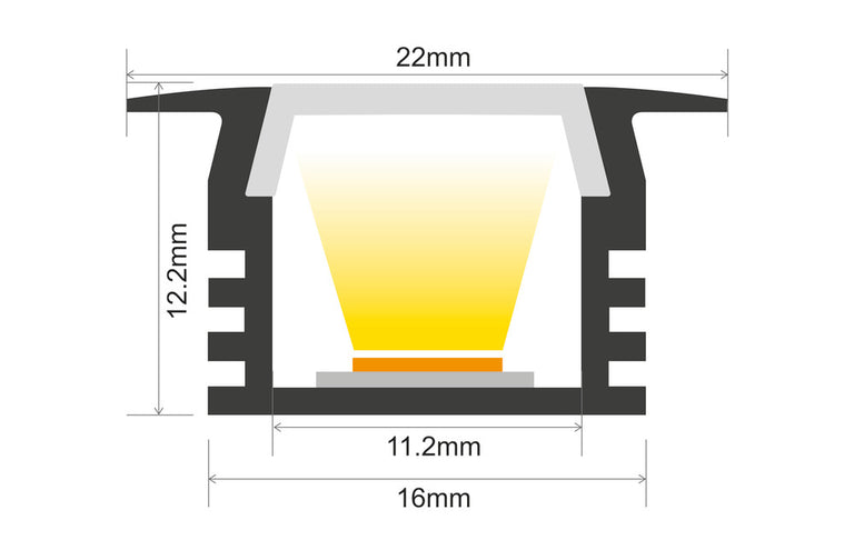 PROFILE ALUMINIUM RECESSED 2M FROSTED SLIDE IN DIFFUSER 22 X 12.2MM End cap and mounting bracket are sold separately