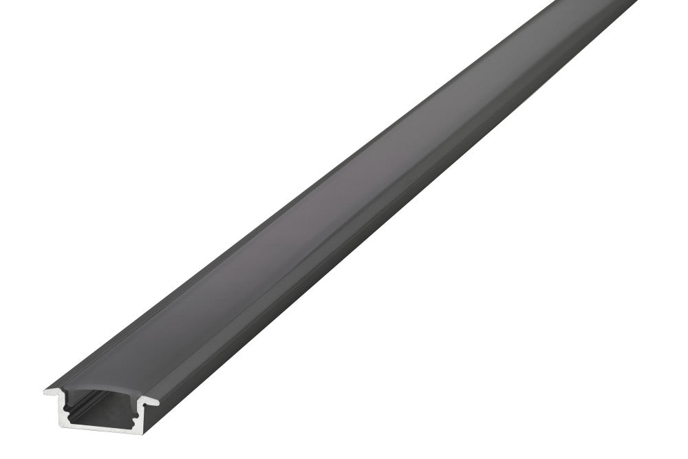 PROFILE ALUMINIUM RECESSED BLACK ANODISED 1M FROSTED DIFFUSER 23.2 X 7.9MM INCLUDE 2 ENDCAPS AND 2 MOUNTING BRACKETS