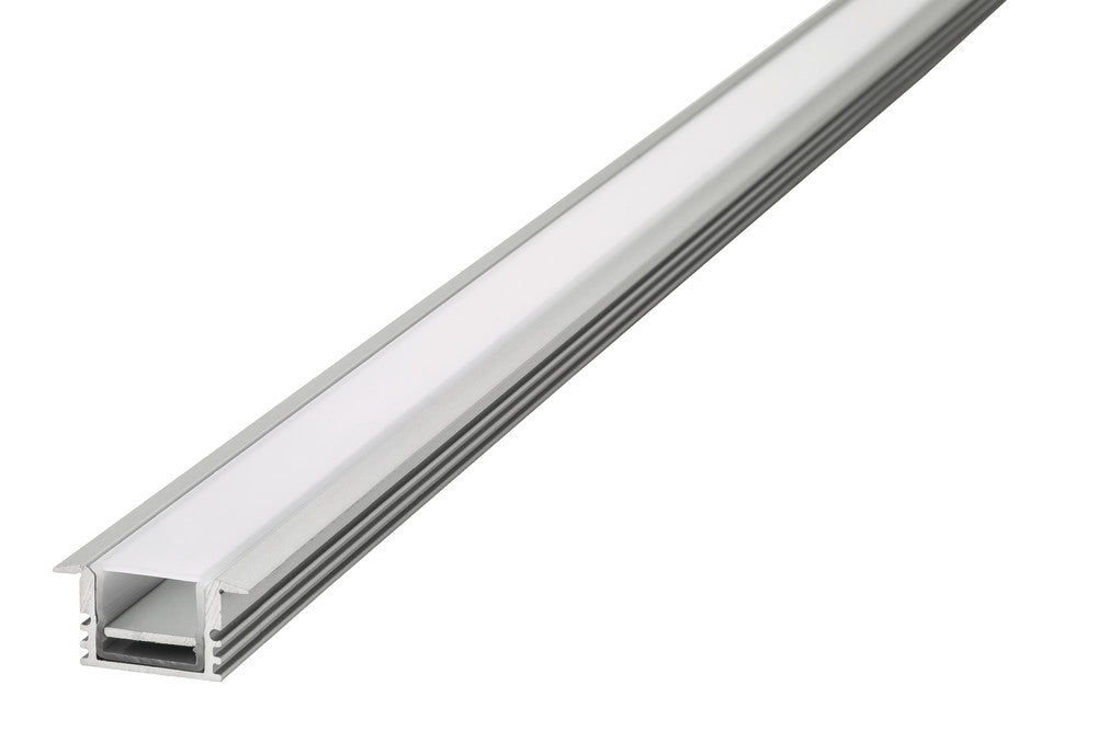 PROFILE ALUMINIUM IP65 RECESSED 2M FROSTED DIFFUSER 24.9 X 13MM INCLUDE 2M PLATE 2 ENDCAPS 2 SEALING PLUGS 4 SCREWS AND 4 MOUNTING BRACKETS