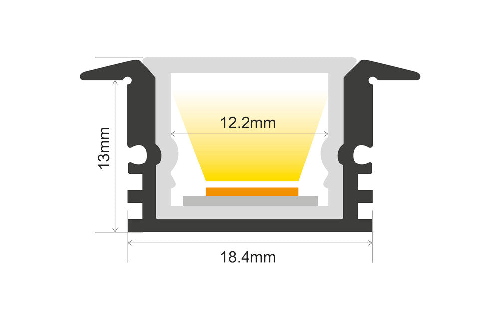 PROFILE ALUMINIUM IP65 RECESSED 2M FROSTED DIFFUSER 24.9 X 13MM INCLUDE 2M PLATE 2 ENDCAPS 2 SEALING PLUGS 4 SCREWS AND 4 MOUNTING BRACKETS