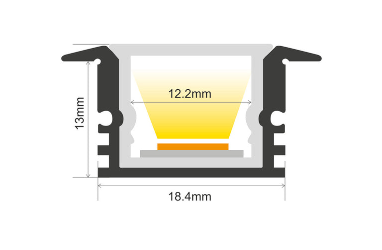 PROFILE ALUMINIUM IP65 RECESSED 2M FROSTED DIFFUSER 24.9 X 13MM INCLUDE 2M PLATE 2 ENDCAPS 2 SEALING PLUGS 4 SCREWS AND 4 MOUNTING BRACKETS