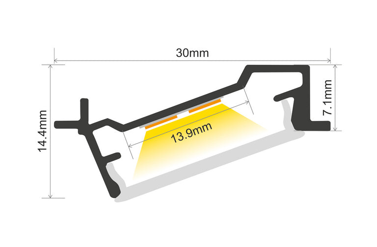 PROFILE ALUMINIUM 70 DEGREE RECESSED 2M FROSTED DIFFUSER INCLUDE 2 ENDCAPS