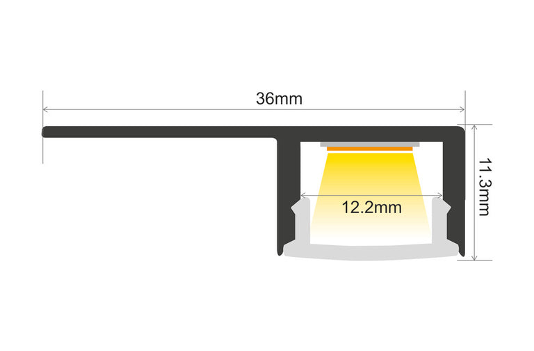 PROFILE ALUMINIUM RECESSED 1M FROSTED DIFFUSER  INCLUDE 2 ENDCAPS