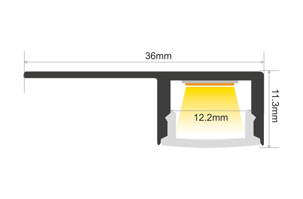 PROFILE ALUMINIUM RECESSED 2M FROSTED DIFFUSER INCLUDE 2 ENDCAPS