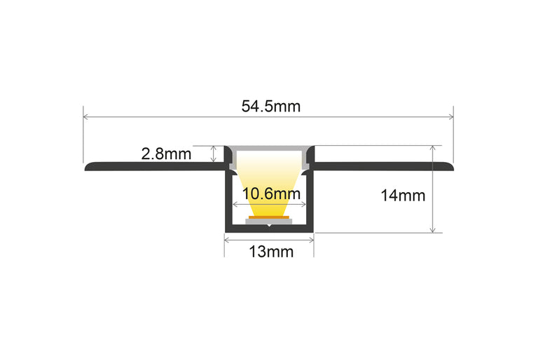 PROFILE ALUMINIUM NARROW RECESSED 2M FROSTED DIFFUSER INCLUDE 2 ENDCAPS