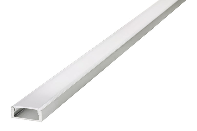 PROFILE ALUMINIUM SURFACE MOUNT 1M FROSTED DIFFUSER 22.6 X 8.5MM INCLUDE 2 ENDCAPS AND 2 MOUNTING BRACKETS