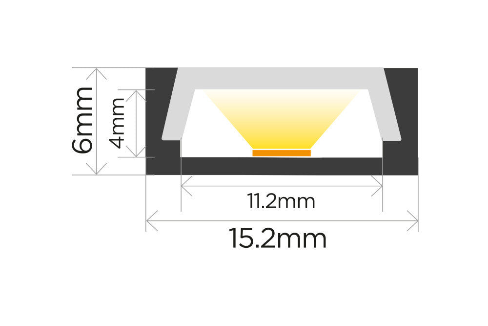 PROFILE ALUMINIUM SURFACE MOUNT 2M FROSTED CLIP-IN DIFFUSER 15.2 X 6MM INCLUDE 2 ENDCAPS AND 4 MOUNTING BRACKETS