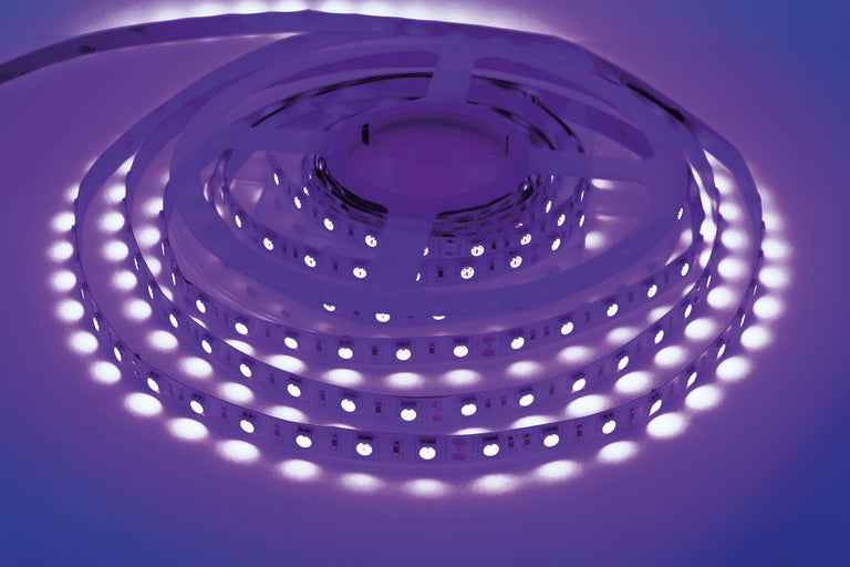 UV STRIP IP20 5M 400-405nm 24V 14.4W/M 60LED/M 10MM WIDTH 115 BEAM BAG PACK -(Recommended Driver ILDRCVA047)