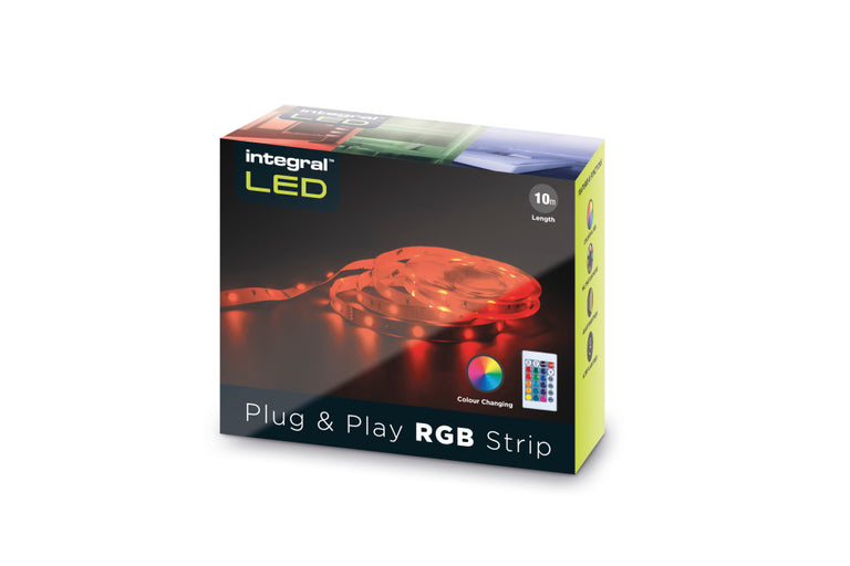 RGB PLUG AND PLAY LED STRIP KITS IP20 10M 4.5W/M 30LED/M 10MM WIDTH 120 BEAM BOX PACK WITH IR CONTROLLER UK PLUG