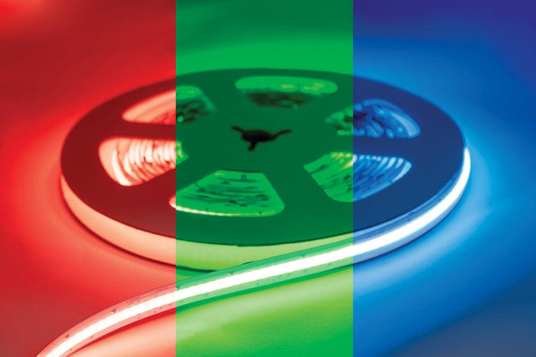 COB HIGH UNIFORMITY PRO STRIP IP20 5M PACK RGB 24V 15W/M 840LED/M 12MM WIDTH BUILT-IN  STEEL LINING -(Recommended driver ILDRCVA048)