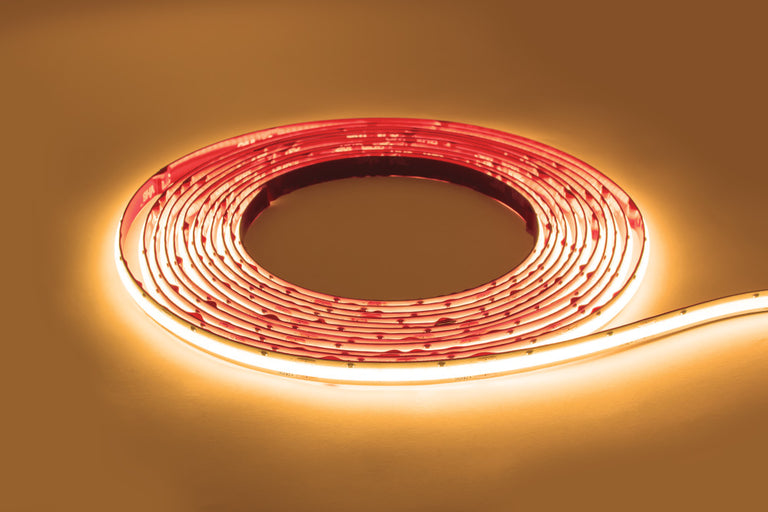 COB HIGH UNIFORMITY PRO STRIP IP20 5M PACK 2700K 24V 10W/M 849LM/M CRI90+ 480LED/M 8MM WIDTH BUILT-IN STEEL LINING -(Recommended driver ILDRCVA047)