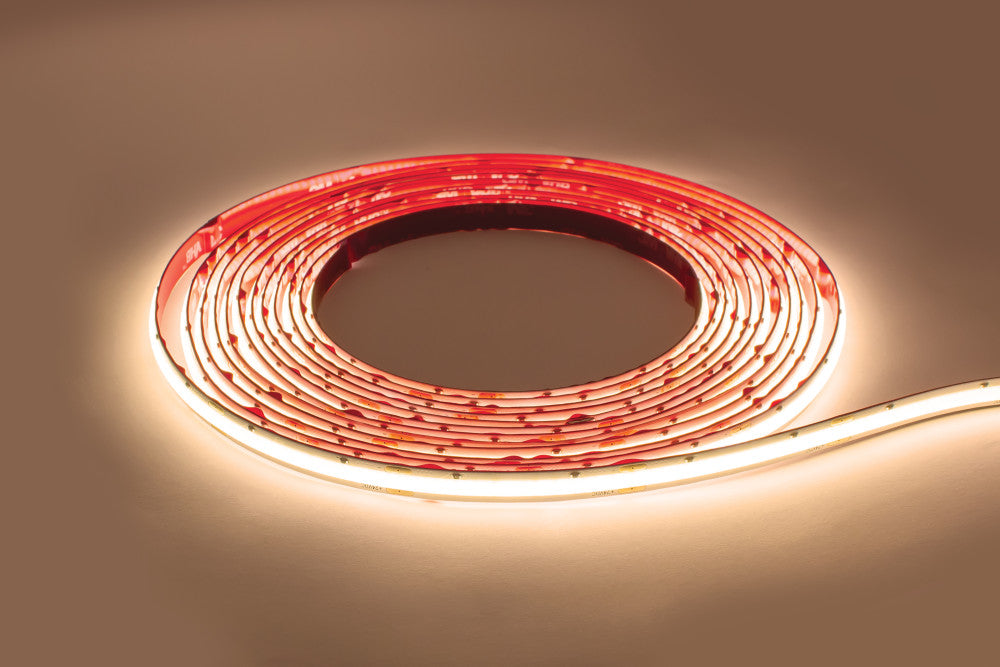 COB HIGH UNIFORMITY PRO STRIP IP65 5M PACK 3000K 24V 10W/M 875LM/M CRI90+ 480LED/M 8MM WIDTH BUILT-IN STEEL LINING -(Recommended driver ILDRCVC052)