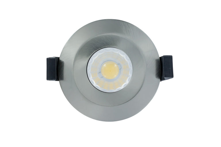 LOW-PROFILE FIRE RATED DOWNLIGHT 70-75MM CUTOUT IP65 430LM 6W 3000K 38 BEAM DIMMABLE 72LM/W POLISHED CHROME