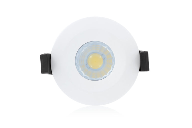 LOW-PROFILE FIRE RATED DOWNLIGHT 70-75MM CUTOUT IP65 510LM 6W 3000K 38 BEAM DIMMABLE 85LM/W WHITE