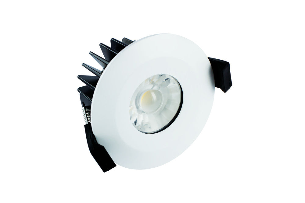 LOW-PROFILE FIRE RATED DOWNLIGHT 70-75MM CUTOUT IP65 510LM 6W 3000K 38 BEAM NON-DIMM 85LM/W WHITE