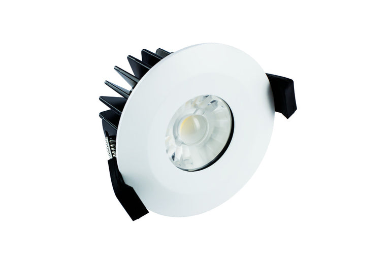 LOW-PROFILE FIRE RATED DOWNLIGHT 70-75MM CUTOUT IP65 510LM 6W 3000K 38 BEAM NON-DIMM 85LM/W WHITE