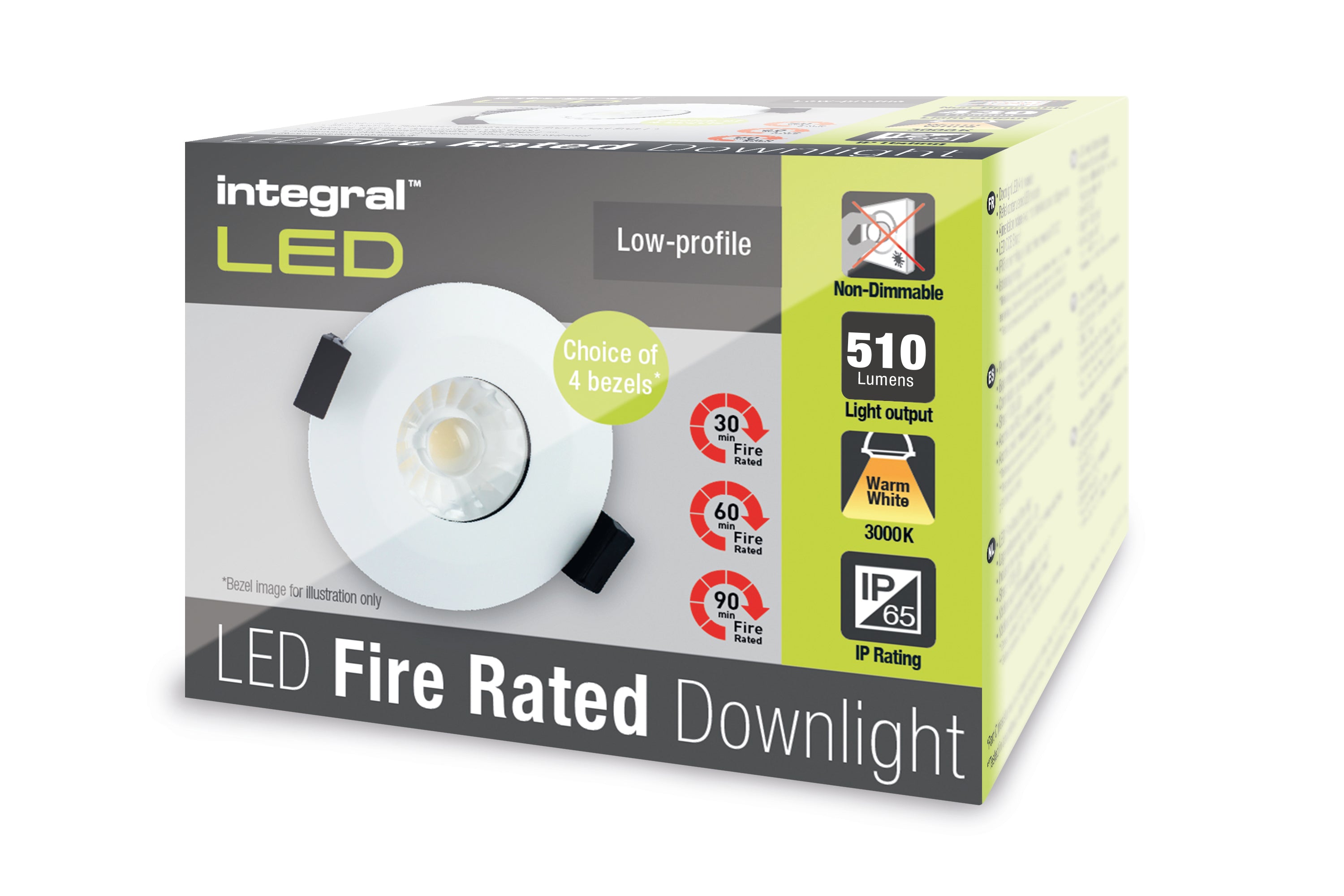 LOW-PROFILE FIRE RATED DOWNLIGHT 70-75MM CUTOUT IP65 510LM 6W 3000K 38 BEAM NON-DIMM 85LM/W NO BEZEL