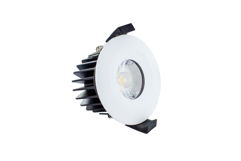 LOW-PROFILE FIRE RATED DOWNLIGHT 70-75MM CUTOUT IP65 700LM 8.5W 3000K 60 BEAM DIMMABLE 82LM/W WHITE